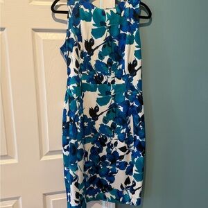 Calvin Klein Blue and White Floral Midi Dress